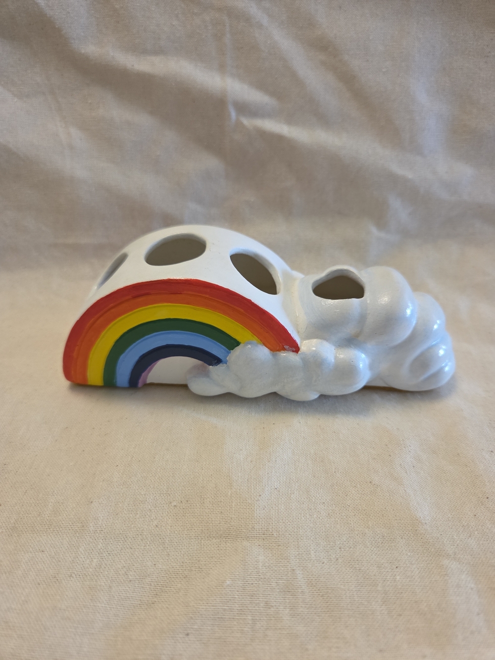 Vintage Ceramic Rainbow Clouds Toothbrush Or Pencil Holder Bathroom Desk 80s 90s